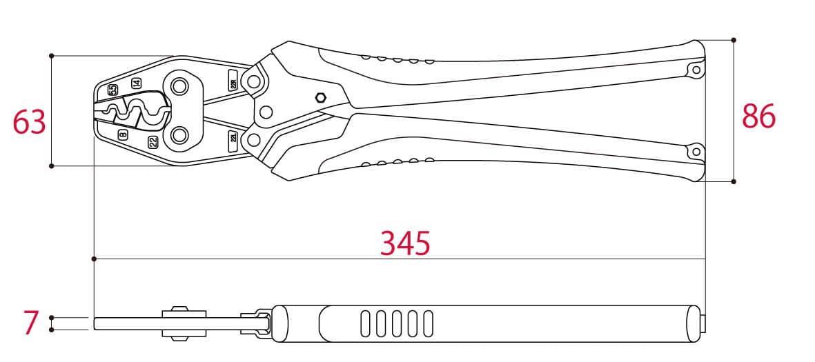 Bản vẽ kỹ thuật Kìm Bấm Cos 345mm Tsunoda TP-22