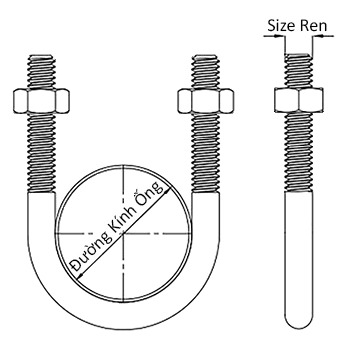 Bản vẽ kỹ thuật Cùm U Thép Mạ Kẽm UNC 1/4 x 1 (Gồm 2 Tán)