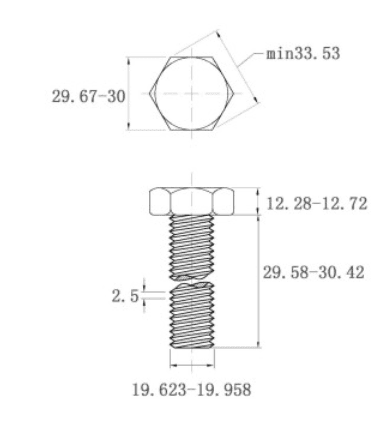 Bản vẽ kỹ thuật Bulong Thép Đen 8.8 DIN933 M20x30