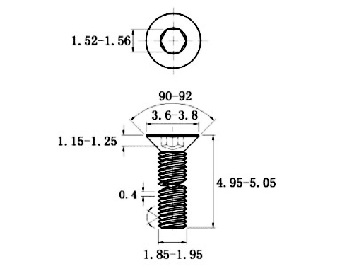 Bản vẽ kỹ thuật Lục Giác Chìm Col Thép Đen 10.9 DIN7991 M2x5