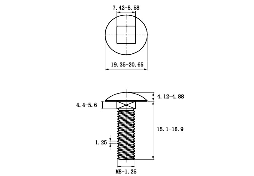 Bản vẽ kỹ thuật Bulong Cổ Vuông Inox 316 DIN603 M8x16