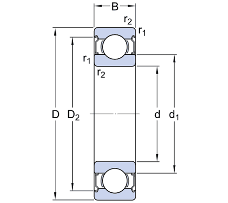 Bản vẽ kỹ thuật Vòng Bi Cầu Rãnh Sâu SKF 6208-2Z/AEM3/C3