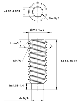 Bản vẽ kỹ thuật Vít Trí Đuôi Trụ Thép Đen 10.9 DIN915 M8x25