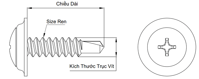 Bản vẽ kỹ thuật Vít Đuôi Cá Đầu Dù Inox 410 M4.2x32 (#8-18)