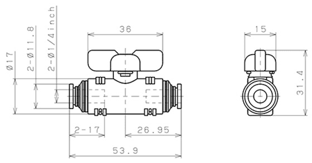 Bản vẽ kỹ thuật Van Bi Khí Nén, Loại 20 & 60 Pisco BVU20-1/4-1/4