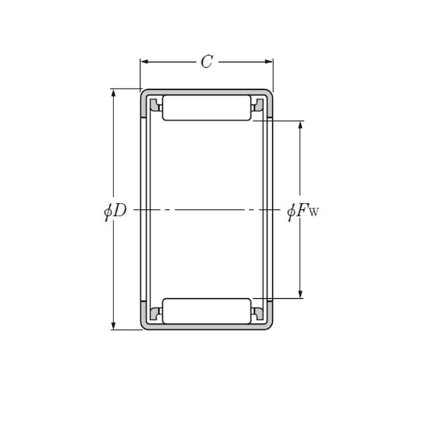 Bản vẽ kỹ thuật Vòng Bi Kim Vỏ Dập 14x20x16 mm NTN HK1416F