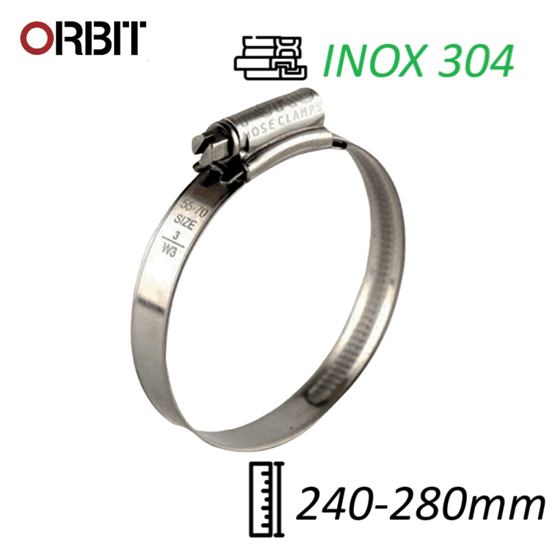 Đai Siết Cổ Dê Inox 304 - Orbit Dùng Cho Ống 240-280mm
