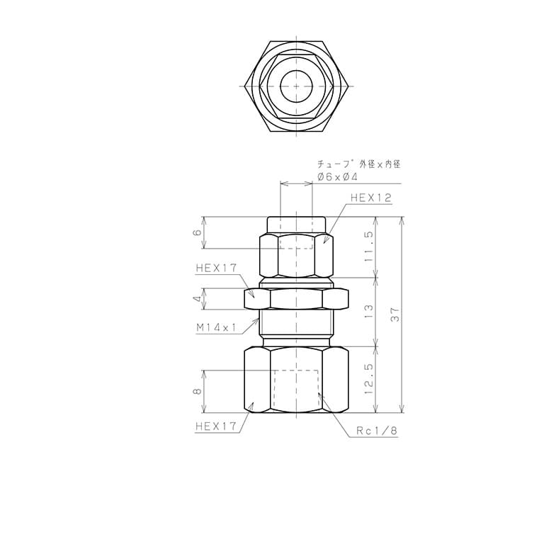 Bản vẽ kỹ thuật Đầu Ngạnh Nối Ống Có Đai Ốc Xiết Dạng Lắp Vách Ren Trong Pisco NSMF0640-01