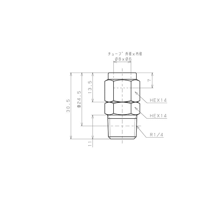 Bản vẽ kỹ thuật Đầu Ngạnh Nối Ống Có Đai Ốc Xiết Dạng Thẳng Thân Lục Giác Ren Ngoài Pisco NSC0860-02