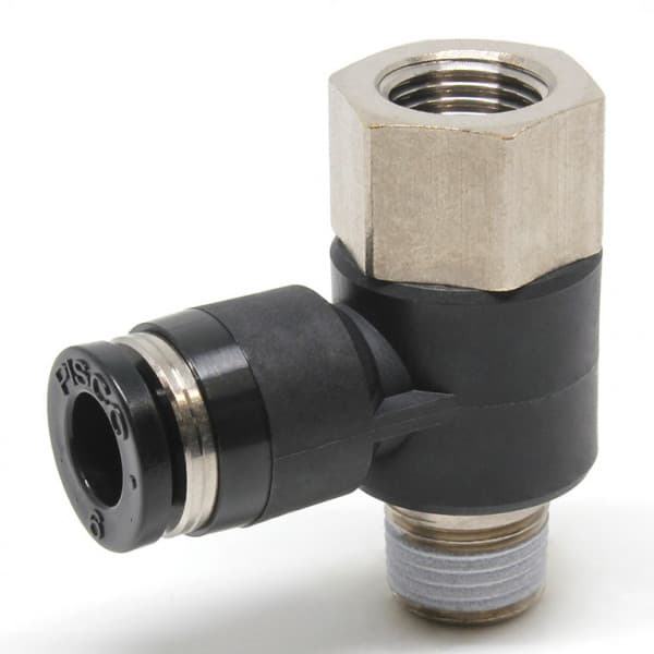Đầu Nối Nhanh Khí Nén Cong 90° Đầu Lục Giác Trụ Ren Đực Cái Pisco PHF6-01