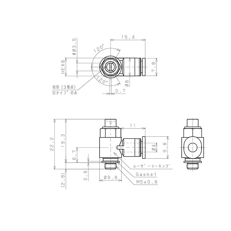Bản vẽ kỹ thuật Van Tiết Lưu Khí Nén Đầu Vít Dẹp Pisco JSDC4-M5A