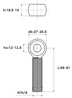 Bản vẽ kỹ thuật Bulong Mắt Inox 304 M16x60 (Suốt)