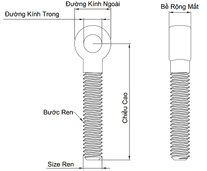 Bản vẽ kỹ thuật Bulong Mắt Inox 304 M8x38