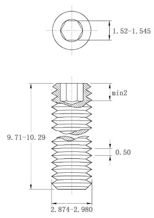 Bản vẽ kỹ thuật Vít Trí Đuôi Bằng Thép Mạ Kẽm 10.9 DIN913 M3x10