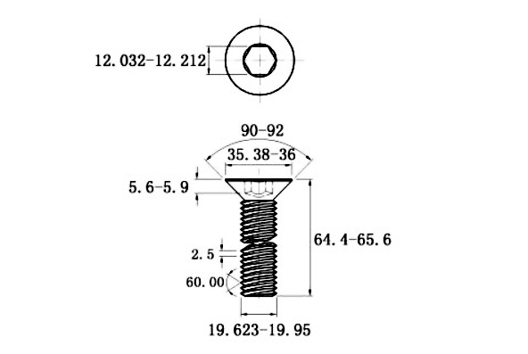 Bản vẽ kỹ thuật Lục Giác Chìm Col Thép Đen 10.9 DIN7991 M20x65