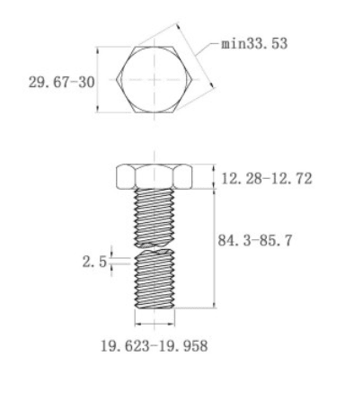 Bản vẽ kỹ thuật Bulong Thép Đen 8.8 DIN933 M20x85