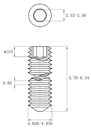 Bản vẽ kỹ thuật Vít Trí Đuôi Nhọn Thép Đen 10.9 DIN914 M5x6