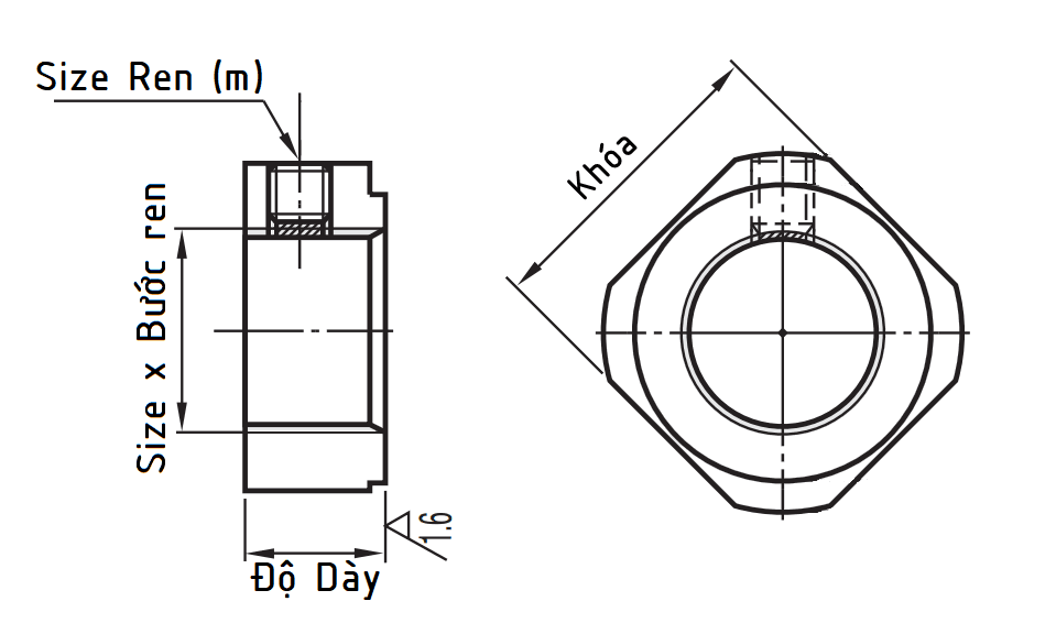 Bản vẽ kỹ thuật Bearing Lock Nuts-Square - Coarse BNGS5