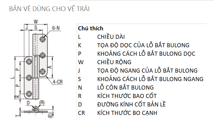Bản vẽ kỹ thuật Bản Lề Tháo Rời Phải Inox 304 (SHHPSR5-3) L 66 mm