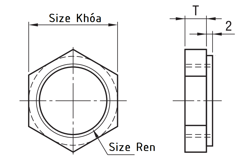 Bản vẽ kỹ thuật Lock Nuts Fine LVN10