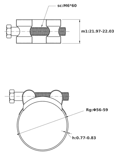 Bản vẽ kỹ thuật Siết Cổ Dê Chịu Tải Nặng Inox 304 Ống 56-59mm