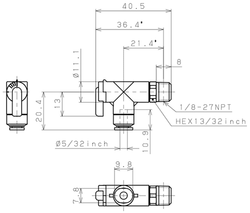 Bản vẽ kỹ thuật Van Bi Khí Nén, Loại Mini Pisco BVLCN1-5/32U