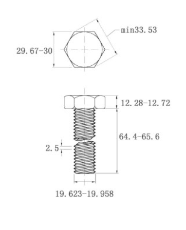 Bản vẽ kỹ thuật Bulong Nhúng Nóng 8.8 DIN933 M20x65
