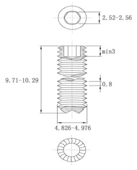 Bản vẽ kỹ thuật Vít Trí Đuôi Lõm Có Khía Thép Đen 12.9 DIN916K M5x10