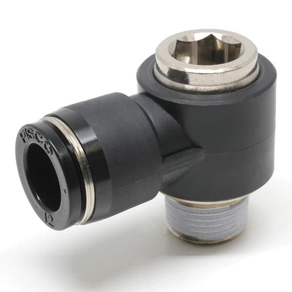 Đầu Nối Nhanh Khí Nén Dạng Cong 90° Đầu Lục Giác Chìm Ren Ngoài Pisco POL12-03