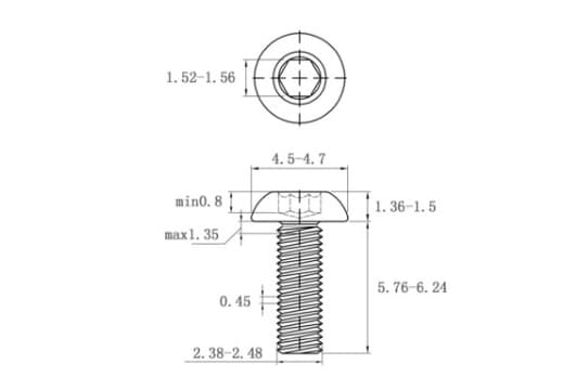 Bản vẽ kỹ thuật Lục Giác Chìm Mo Inox 304 ISO7380 M2.5x6