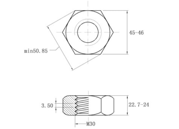 Bản vẽ kỹ thuật Tán Thép Đen 8.8 DIN934 M30