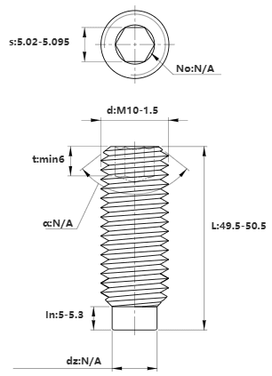 Bản vẽ kỹ thuật Vít Trí Đuôi Trụ Thép Đen 10.9 DIN915 M10x50