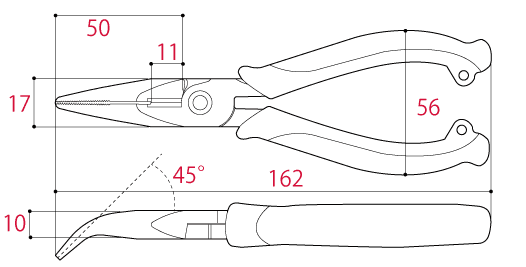 Bản vẽ kỹ thuật Kìm Mỏ Nhọn Mũi Cong Tác Động Mạnh 162mm Tsunoda PW-222DG