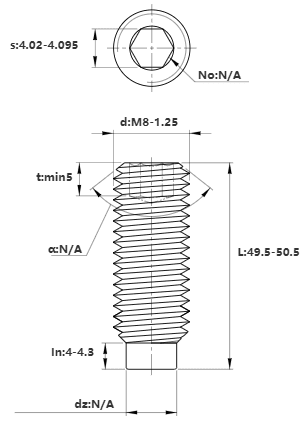 Bản vẽ kỹ thuật Vít Trí Đuôi Trụ Thép Đen 10.9 DIN915 M8x50