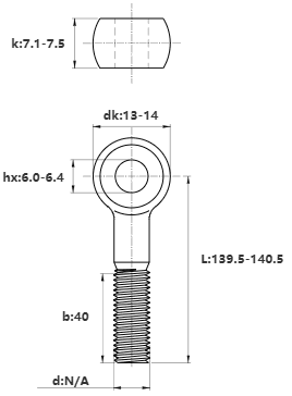 Bản vẽ kỹ thuật Bulong Mắt Inox 304 M8x140 (Lửng)