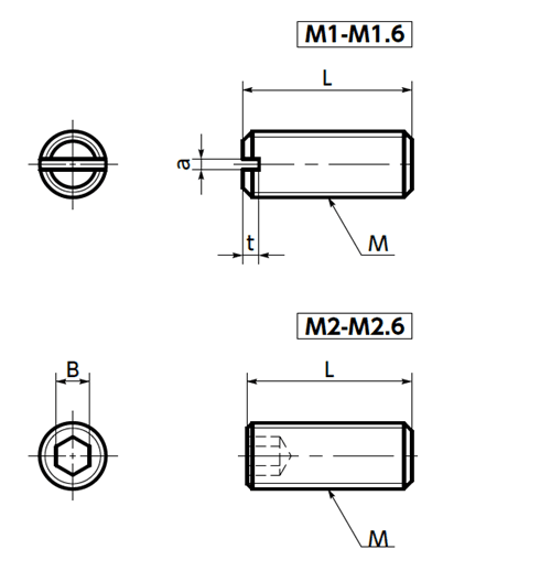 Bản vẽ kỹ thuật Vít Trí Đuôi Bằng Inox 304 M1.4x3 NBK Dòng SNTS-FP