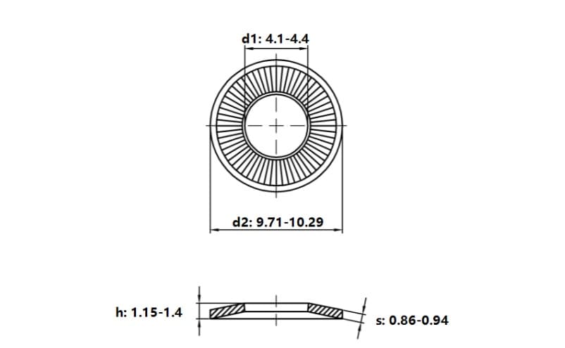 Bản vẽ kỹ thuật Lông Đền Tiếp Xúc Thép Mạ Kẽm NFE25-511 M4