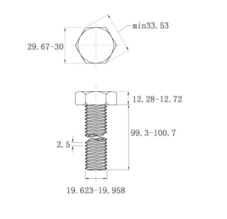 Bản vẽ kỹ thuật Bulong Thép Đen 8.8 DIN933 M20x100