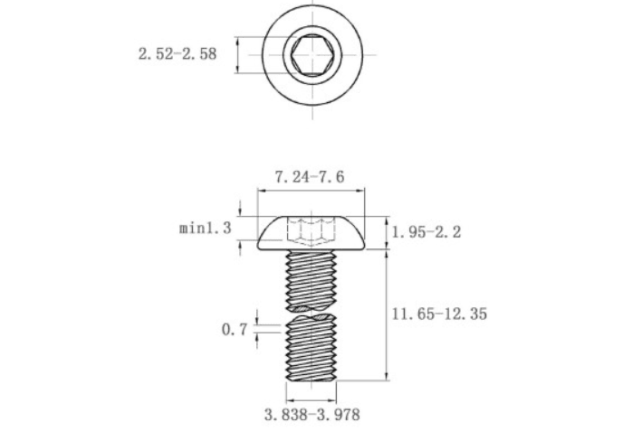 Bản vẽ kỹ thuật Lục Giác Chìm Mo Thép Mạ Kẽm Trắng Cr3+ 10.9 ISO7380 M4x12