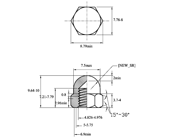 Bản vẽ kỹ thuật Tán Bầu Inox 304 DIN1587 M5