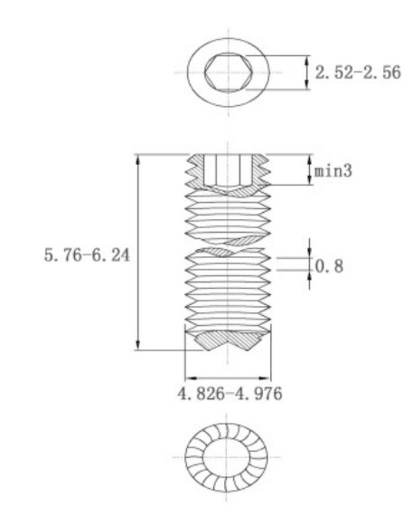 Bản vẽ kỹ thuật Vít Trí Đuôi Lõm Có Khía Thép Đen 12.9 DIN916K M5x6