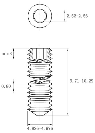 Bản vẽ kỹ thuật Vít Trí Đuôi Nhọn Thép Đen 10.9 DIN914 M5x10
