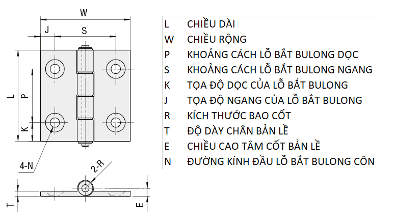 Bản vẽ kỹ thuật Bản Lề Lá Nhôm Định Hình Nhôm Hợp Kim Mạ Anodized Trắng (HHPSN5) L 47 mm