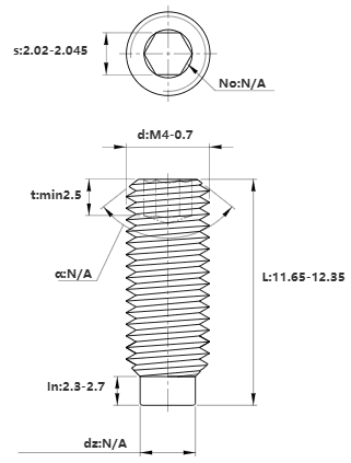 Bản vẽ kỹ thuật Vít Trí Đuôi Trụ Thép Đen 10.9 DIN915 M4x12
