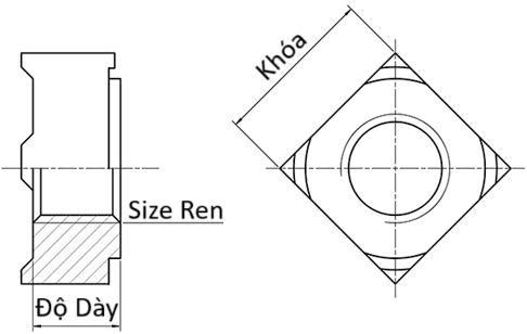 Bản vẽ kỹ thuật Tán Hàn Vuông Thép DIN928 M8