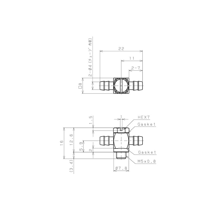 Bản vẽ kỹ thuật Đầu Ngạnh Nối Ống Dạng Chữ T Đầu Lục Giác Ren Ngoài Pisco LB-0640-M5