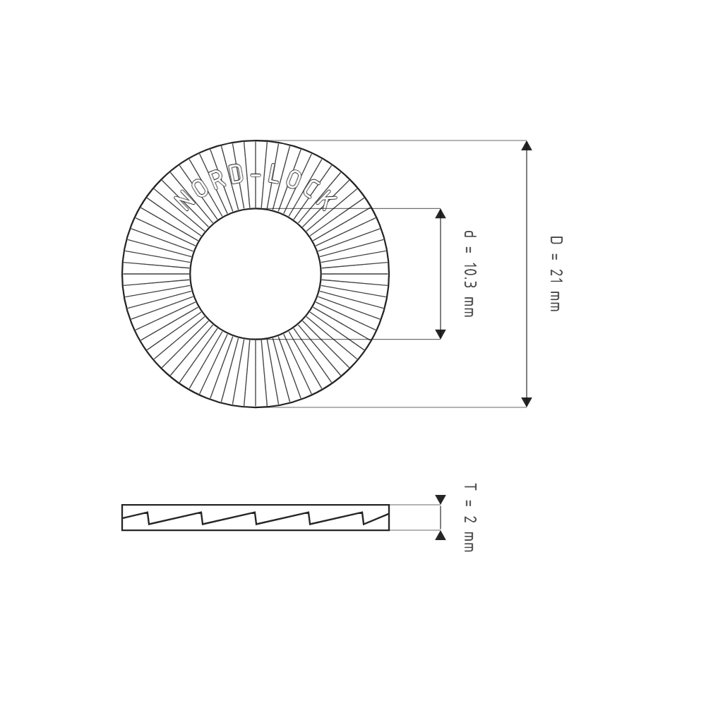 Bản vẽ kỹ thuật Lông Đền Nord-Lock Inox 316 Vành Rộng 3/8