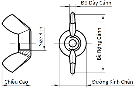 Bản vẽ kỹ thuật Tán Cánh Chuồn Inox 304 M4