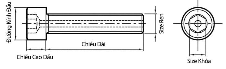 Bản vẽ kỹ thuật Lục Giác Trụ Đầu Thấp Thép Đen 12.9 DIN7984 M6x8