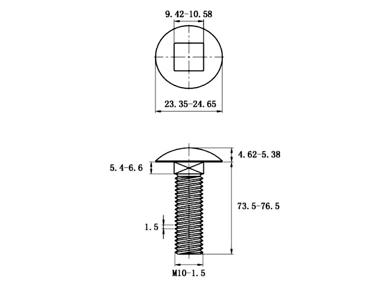 Bản vẽ kỹ thuật Bulong Cổ Vuông Inox 304 DIN603 M10x75